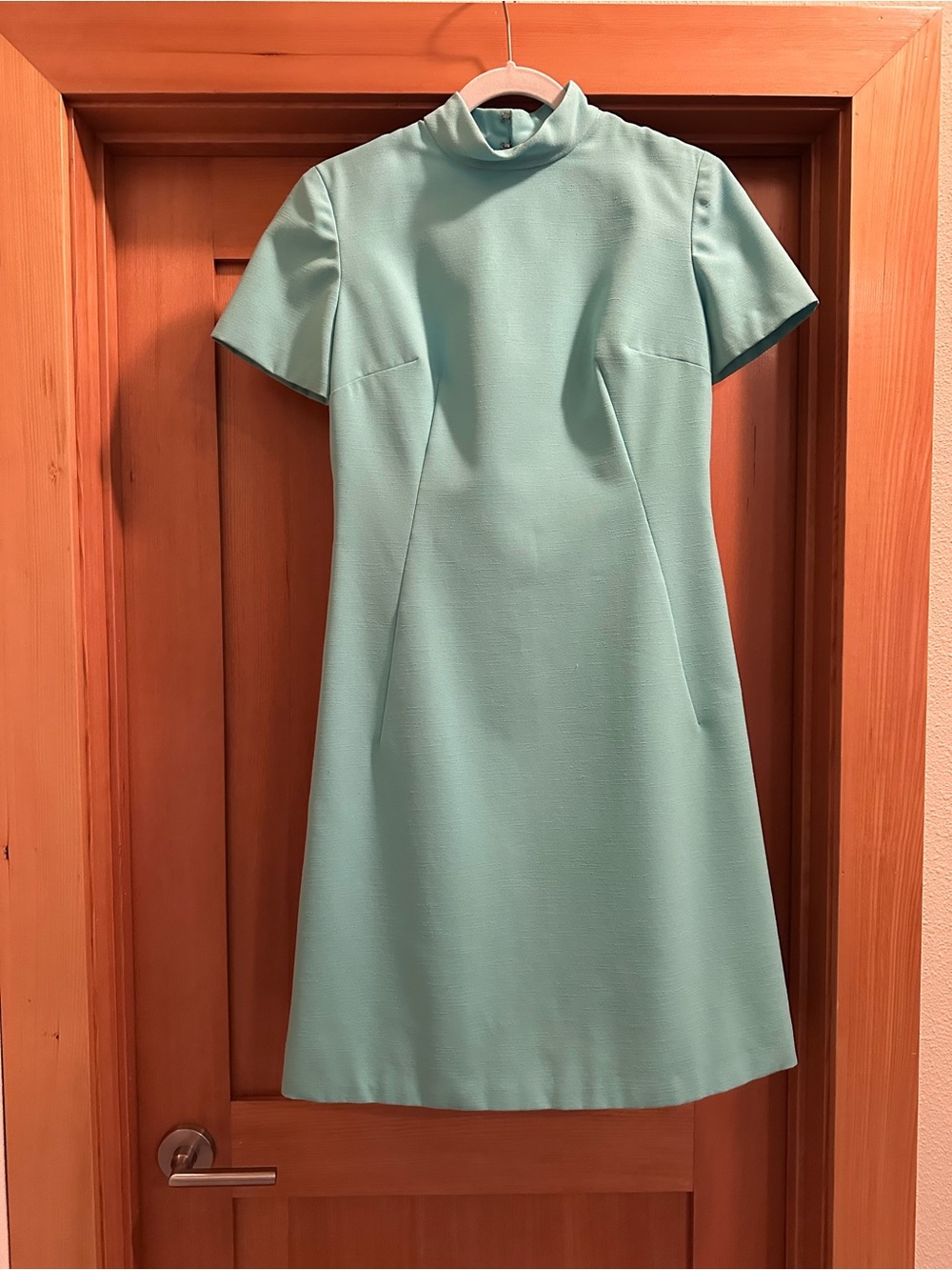 Vintage 60s/70s Aqua Short Sleeve A-Line Dress